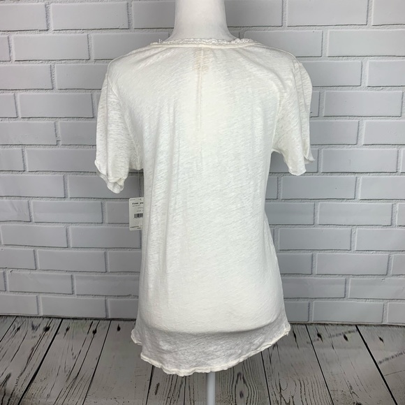 🔥FREE PEOPLE🔥SATURDAY LACE TRIM LINEN BLEND TEE IVORY LARGE NWT - Picture 10 of 11